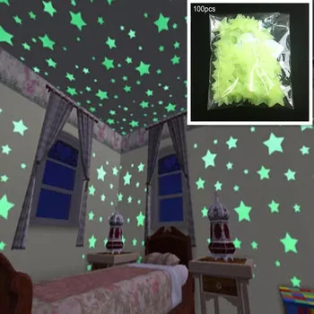 100шт 3 см 3D Светящиеся Наклейки На Стену В Виде Звезд, Флуоресцентные, Светящиеся В Темноте Для Дома, Детской Комнаты, гостиной, Деколи Для Вечеринок