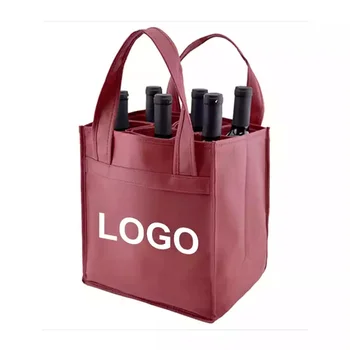 Оптовая продажа 500 шт. / лот, Индивидуальная нетканая сумка для вина с логотипом, Многоразовая, 2/4/6 Бутылок, Высококачественная Тканевая сумка для покупок