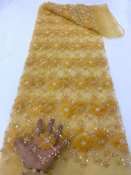Нигерийские бусины, кружевные ткани для жениха, Африканская кружевная ткань 2023, Высококачественное кружево, расшитое бисером, Французская кружевная ткань для пошива платьев