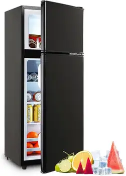 Офисный холодильник, Небольшой холодильник, Портативный холодильник, Компактный холодильник с морозильной камерой 3,5 куб. футов, 2 съемные стеклянные полки Черного цвета