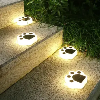 Солнечные Заглубленные Фонари LED Solar Cat Animal Лампы В Форме Лап Животных На Открытом Воздухе Водонепроницаемое Садовое Декоративное Освещение Лестница Дорожка Газонная Лампа