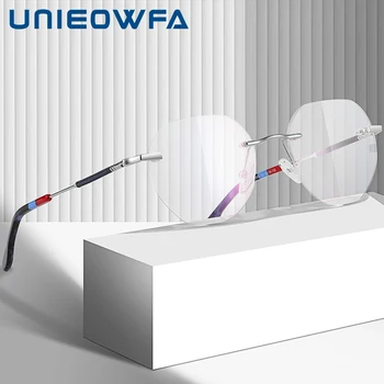 UNIEOWFA Оптические очки без оправы для мужчин при Близорукости Оправа по Рецепту Очки Мужские Роскошные Брендовые Дизайнерские Модные Очки