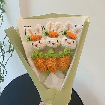 Цветы ручной вязки крючком Kawaii Pig Rabbit Flower Искусственный букет Самодельный вязаный цветок DIY Свадебный декор для домашней вечеринки