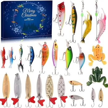 Рождественский подарок, Адвент-календарь, набор рыболовных приманок, включает в себя плавательные приманки, мягкие приманки, воблер, набор рыболовных приманок для форели и окуня