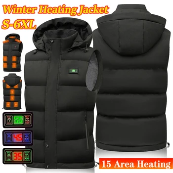 15 Зон обогрева Жилет с электрическим подогревом, женская Мужская зимняя куртка, 3 уровня нагрева, застежка-молния, USB-зарядка, куртка для кемпинга на открытом воздухе
