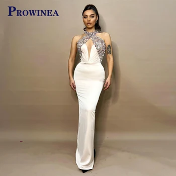 Prowinea Модные вечерние платья для выпускного вечера на бретелях для женщин, без рукавов, со складками, длиной до пола, на заказ