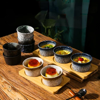 Специальная миска для завтрака в японской духовке, маленькая чашка для йогурта, десерта, миска для выпечки суфле, миска для пудинга, миска для яиц, приготовленных на пару, с деревянным подносом