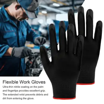 12 Пар рабочих перчаток с нитриловым покрытием ладоней, Удлиненные запястья, Дышащие садовые перчатки для женщин и мужчин