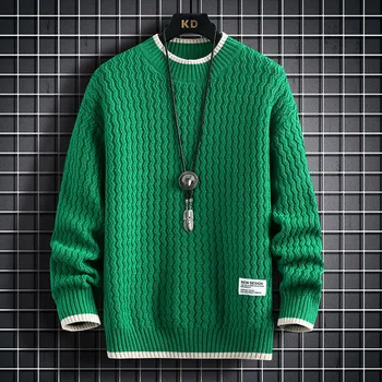 2023 Рождественский свитер, Мужской вязаный свитер, мужской вязаный пуловер в полоску в стиле харадзюку, Винтажные зимние свитера с круглым вырезом, S-4XL