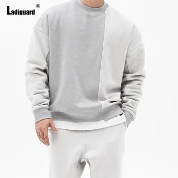 Модные толстовки Kpop, мужские топы в стиле пэчворк с длинными рукавами, сексуальная мужская одежда 2023, новые весенние повседневные пуловеры, мужская толстовка