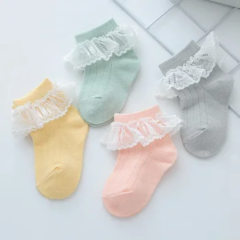 Детские кружевные носки, Модные Носки с оборками для новорожденных малышей, хлопковые носки на щиколотках с оборками и кружевным декором для девочек от 0 до 2 лет