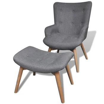 Кресло со скамеечкой для ног Серое тканевое кресло с ворсом для офиса /гостиной /спальни
