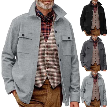 Мужская осенняя винтажная куртка с однобортным отворотом и длинными рукавами, мужская куртка для спецодежды, утепленная мужская куртка, пуховик, маленький