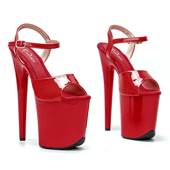 Leecabe 20 см/8 дюймов, красные лакированные туфли на платформе, Пикантные туфли для танцев на шесте на высоких каблуках