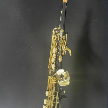 Высококачественная прямая труба soprano 547 Си-бемоль, покрытая лаком из золотой латуни, черный саксофон, сопрано, джазовый инструмент с футляром