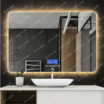Прямоугольное зеркало для макияжа с Bluetooth Smart в ванной комнате со светодиодной подсветкой, Индукционная защита человеческого тела, Противотуманная подсветка, Настенные зеркала