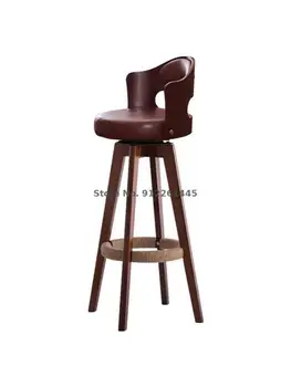 Барный стул из массива дерева, барный стул с высокой ножкой, бытовой стул на стойке регистрации, вращающийся барный стул со спинкой, современный, простой и удобный