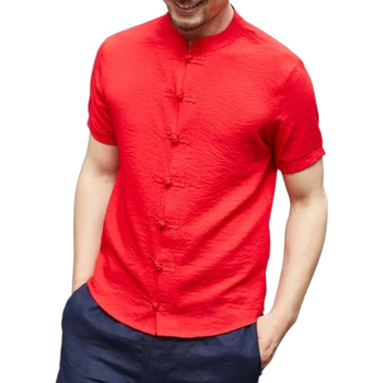 Летняя новинка 2023 года, молодежная многоцветная футболка с коротким рукавом в стиле шинуазри в стиле Тан, с воротником-стойкой, мужская рубашка