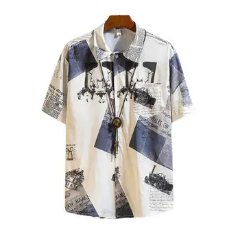 Рубашка на пуговицах, Мужская рубашка С Коротким рукавом, Рубашка на Пуговицах В Японском стиле