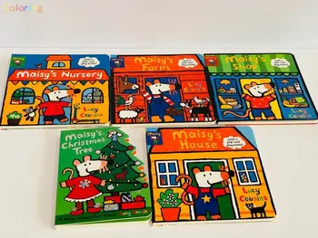 5 Книг Maisy Mouse 3D Scene Board Book Английская Книжка с Картинками для Маленьких Детей, Рождественская Елка Maisy's House Farm Shop Питомник