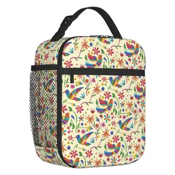 Утепленная сумка для ланча с рисунком мексиканских птиц и цветов Otomi, традиционный текстильный декор, водонепроницаемый холодильник, термос для ланча