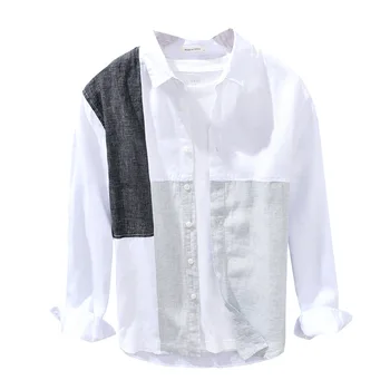 2023 Новый Японский Стиль, Персонализированная Льняная Рубашка с Длинным Рукавом, Мужская Повседневная Молодежная Дышащая Свободная Хлопковая Льняная Рубашка