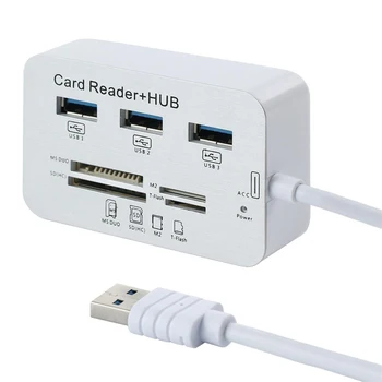 7-В-1 Концентратор USB 3.0, USB-разветвитель, Док-станция для зарядки и устройство чтения карт памяти с подсветкой, 3 x порта USB3.0 и 4 x порта для карт памяти