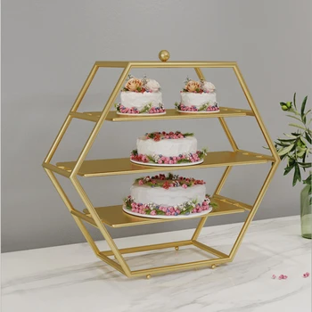 Tersedia logam emas 3-Tier bulat dudukan Cupcake segi enam makanan penutup makanan pembuka Tampilan berdiri untuk pesta