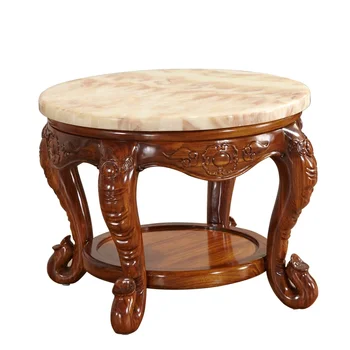 Приставной столик Ugyen Wood Вилла класса Люкс из массива дерева Lucky Elephant Маленький круглый приставной столик с резьбой в виде слона