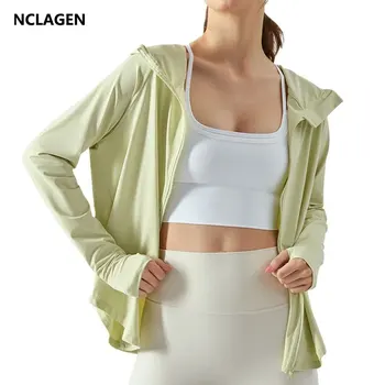 Спортивная куртка NCLAGEN, женский свободный топ для бега на молнии, дышащая весенне-летняя толстовка для занятий фитнесом на открытом воздухе с длинными рукавами