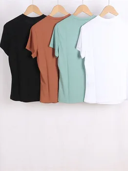100% Хлопок, Женские футболки 4 цветов, простые футболки с коротким рукавом, летняя универсальная женская футболка с круглым вырезом 2023