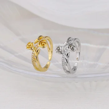 Кольца с циркониевой розой для женщин Двухслойное Открытое кольцо с цветком Корейские Модные Аксессуары Мода Серебро Золотой цвет Ювелирные изделия Подарки