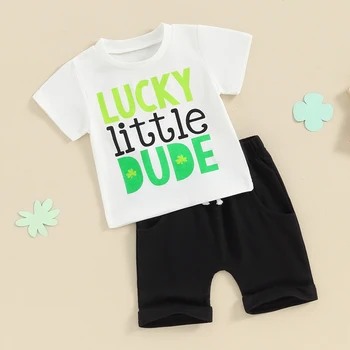 Одежда для маленьких мальчиков с надписью Little Dude, футболка с коротким рукавом, эластичные шорты, комплект одежды для малышей на День Святого Патрика