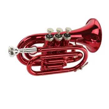 Высококачественная карманная труба Bb B flat, ручной трубный инструмент с жестким футляром, мундштуком, тканью и перчатками, красный