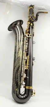 EM music черный никелевый корпус золотой клавишный Баритон-саксофон с гравировкой феникса