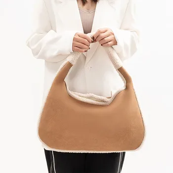 Модная женская сумка через плечо для подмышек, роскошная кожаная флисовая сумка, большая квадратная сумка-тоут, осень-зима, винтажная коричневая сумка для подмышек,
