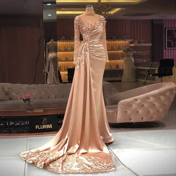 Sharon Said розовое золото с длинными рукавами, арабские вечерние платья русалки, роскошное мусульманское вечернее платье в Дубае для женщин, свадебная вечеринка SS472