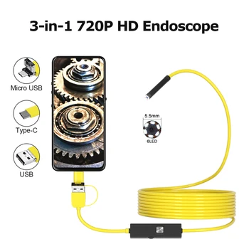 Мини-Камера Derasee 5,5 мм Эндоскопическая Камера 720P HD USB Промышленный Эндоскоп с 6 Светодиодными Бороскопами для Осмотра Автомобилей для Android/ПК