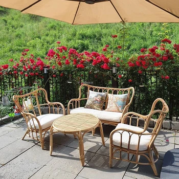 Набор садовой мебели для отдыха Из японского ротанга, уличные диваны, Кресло со спинкой на балконе, Одинарная Двойная комбинация, Садовый дворик