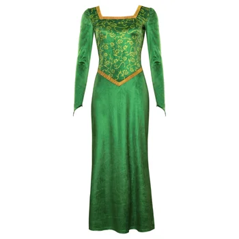 Платье для косплея принцессы Фионы, женское длинное платье с зеленым квадратным воротником из мультфильма для дам, ролевая игра на Хэллоуин