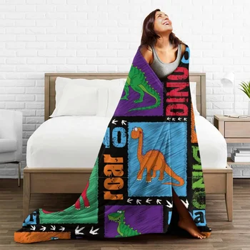 Клетчатое одеяло с забавным динозавром из мультфильма, фланелевое летнее многофункциональное мягкое покрывало для дивана, уличный коврик