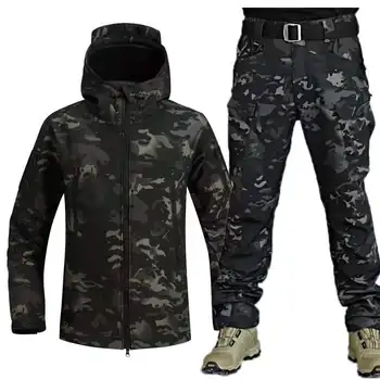 Верхняя одежда, тактическая одежда, мужская Толстая зимняя куртка Softshell из кожи Акулы, Бархатный Альпинистский костюм, Ветрозащитный для рыбалки