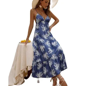 Бретельки с цветочным принтом, Длинное платье в пляжном летнем стиле, Модные блузки 2022, Дешевая Винтажная одежда для женщин, Женская одежда