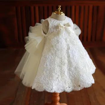 Очаровательное платье для девочки на 1-й день рождения, Осенне-зимнее платье принцессы для малышей со сверкающими белыми пайетками