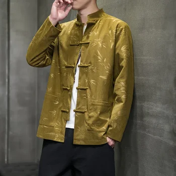 Новая мужская модная куртка в стиле ретро с вельветовым принтом династии Тан Hanfu большого размера Осень Зима