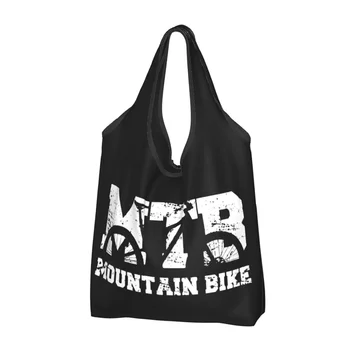 Большой многоразовый горный велосипед, винтажный MTB, потертый дизайн, Продуктовые сумки для переработки, Складная экологичная сумка для покупок, которую можно стирать