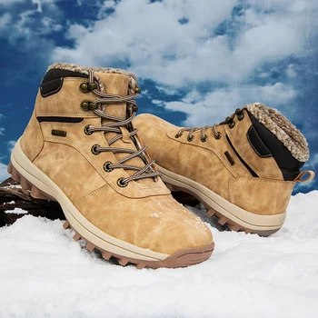 Зимние теплые мужские ботинки, мужские снегоступы, походная обувь ручной работы, водонепроницаемые рабочие ботильоны, мужская обувь с высоким берцем для пеших прогулок и скалолазания