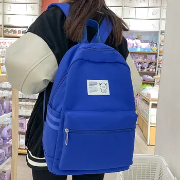 Сумка для книг для студенток большой емкости, модный однотонный нейлоновый женский рюкзак, опрятный школьный ранец для девочки-подростка, милая сумка для ноутбука