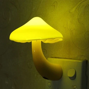 Автоматический светодиодный ночник с датчиком, вставляемый в спальню в форме гриба, штепсельная вилка США ЕС для детей, Желтый, Розовый, Синий, зеленый Градиент