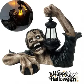 Фонарь Зомби на Хэллоуин, Креативное Светодиодное украшение Ужасов, Статуя Зомби во дворе, Статуя Зомби С фонарем на батарейках, Украшение Газона